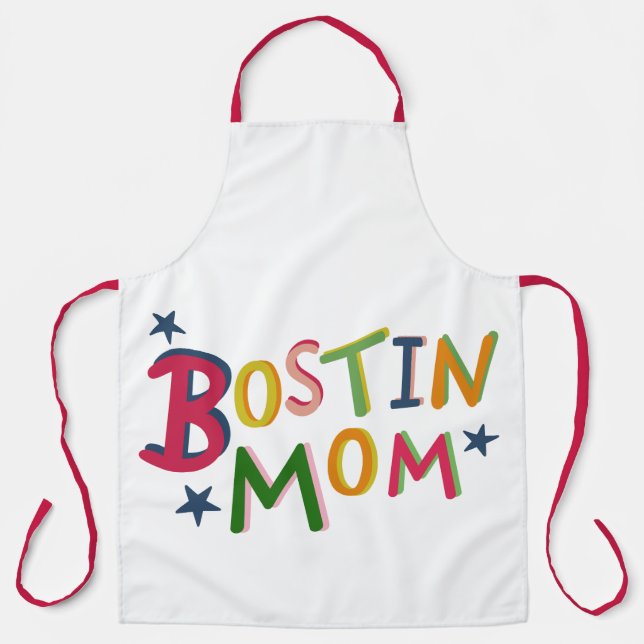 Personalized Bostin Mom Black Country Apron (Front)