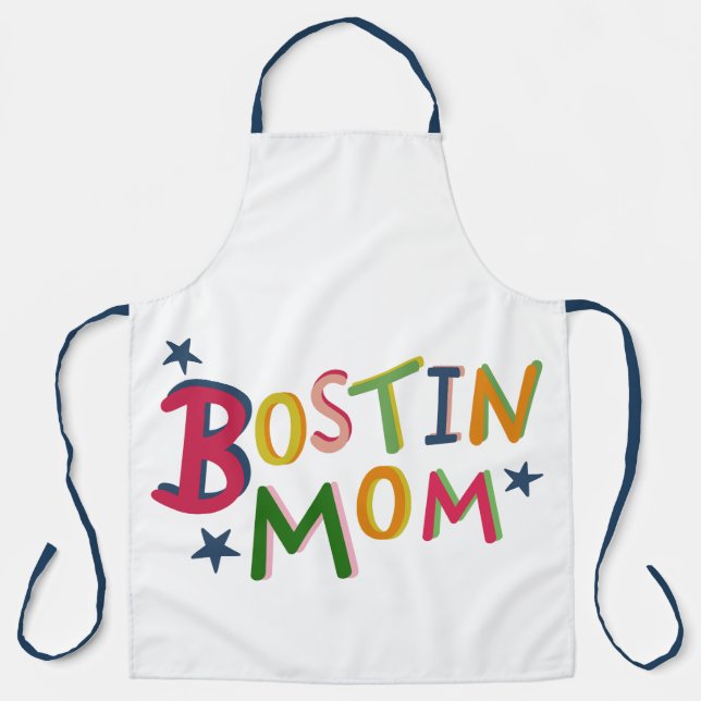 Personalized Bostin Mom Black Country Apron (Front)