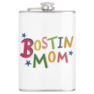 Personalized Bostin Mom Black Country Hip Flask