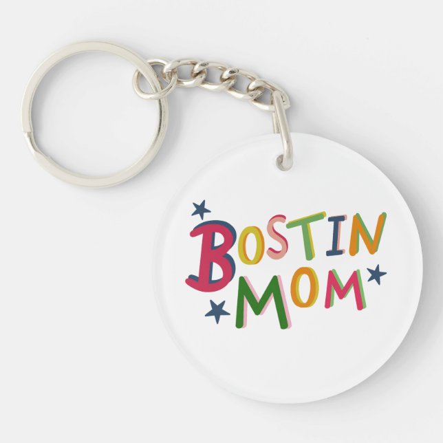 Personalized Bostin Mom Black Country Key Ring (Front)