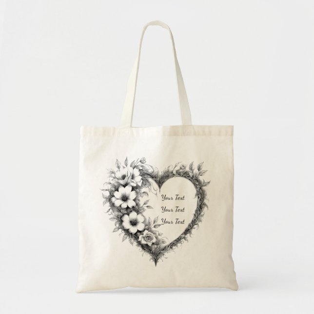Personalized Botanical Heart Sketch Tote (Front)
