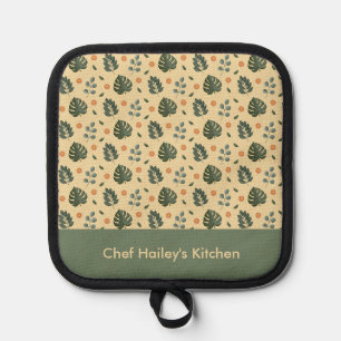 Personalized Botanical Name Cream and Sage Green Pot Holder