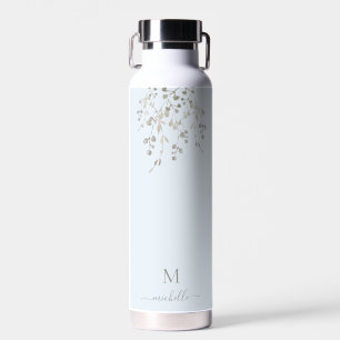 Personalized Botanical Watercolor Monogram Blue Water Bottle