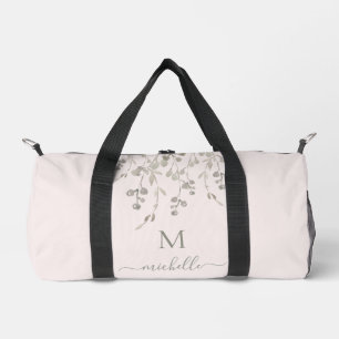 Personalized Botanical Watercolor Monogram Pink Duffle Bag