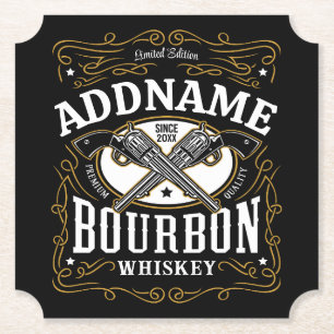 Personalized Bourbon Vintage Guns Whiskey Label Paper Coaster