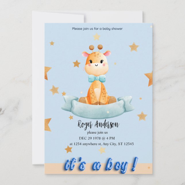 PERSONALIZED BOY BABY SHOWER INVITATION (Front)