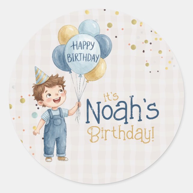 Personalized Boy Birthday Party Sticker (Front)