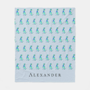 Personalized Boy Name Dinosaur Blue Fleece Blanket