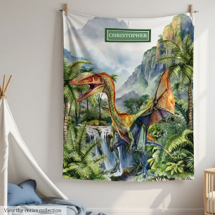 Personalized Boys Birthday Prehistoric Dinosaur Fleece Blanket