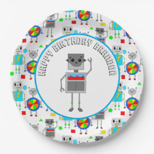 Personalized Boy's Birthday Robot  Paper Plate