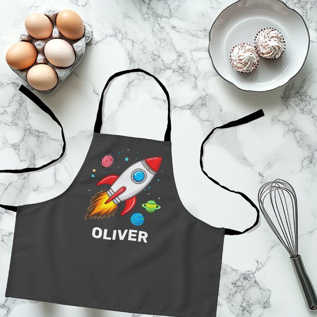 Personalized Boys Cute Rocket Ship Planets  Apron (Creator Uploaded)