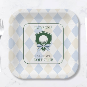 Personalized Boys Golf Blue First Birthday Party Paper Plate