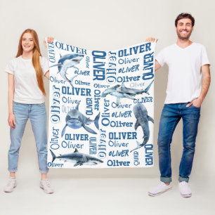 Personalized boys name blanket with sharks 