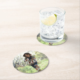 Personalized boys photo birthday cute round paper coaster