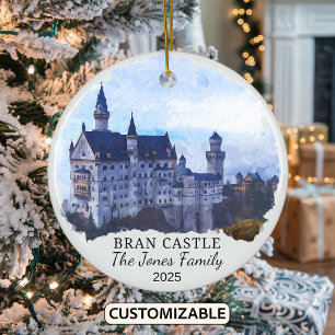 Personalized Bran Castle Ornament, Romania Ceramic Ornament
