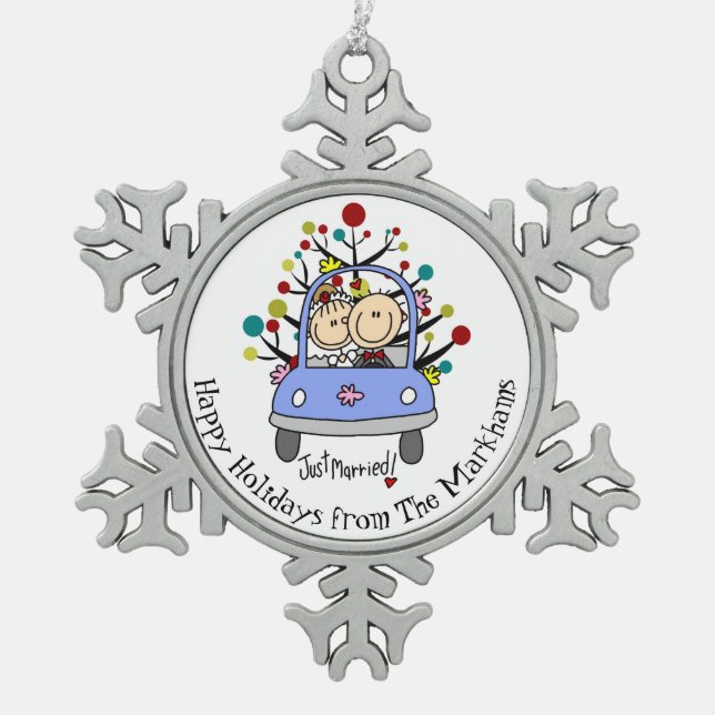 Personalized Bride and Groom Snowflake Ornament (Front)