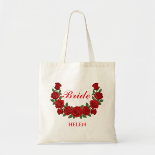 Personalized Bride Floral Custom Name Wedding Gift Tote Bag