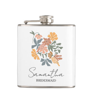Personalized Bridesmaid Flower Boho Wedding Hip Flask