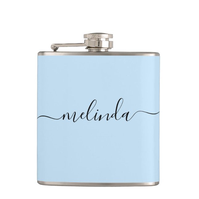 Personalized Bridesmaid Gift Pastel Blue Wedding Hip Flask (Front)