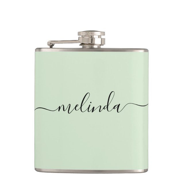 Personalized Bridesmaid Gift Pastel Green Wedding Hip Flask (Front)