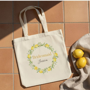Personalized Bridesmaid Lemon Wreath Tote Bag