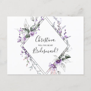 Personalized Bridesmaid Proposal Floral Purple Invitation Postcard