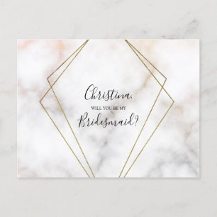 Personalized Bridesmaid Proposal Marble Rose Gold Invitation Postcard