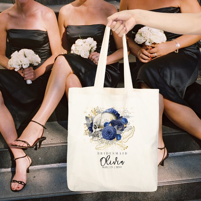 Personalized Bridesmaid Tote Gothic Skull Blue Bag (Creator Uploaded)