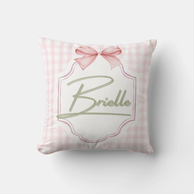 Personalized Brielle Baby Girl Nursery Bow&Gingham Cushion (Front)