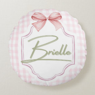 Personalized Brielle Baby Girl Nursery Bow&Gingham Round Cushion