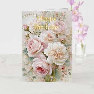 Personalized Bright Colored Pink Roses Birthday Foil Greeting Card