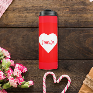 Personalized Bright Red & White Heart Love script  Thermal Tumbler