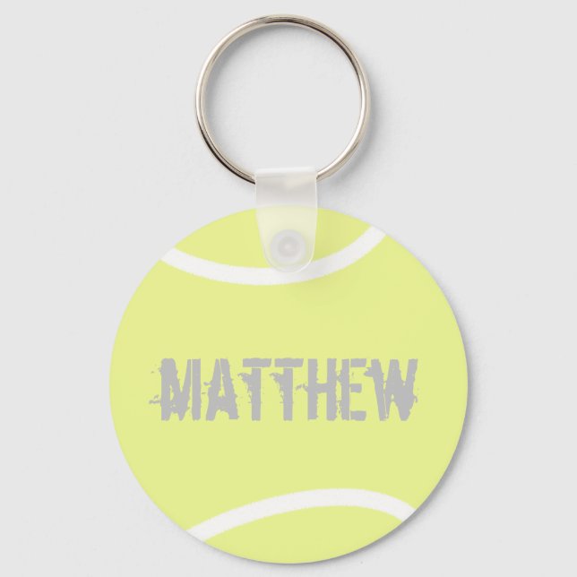 Personalized Bright Yellow Tennis Ball Key Ring (Front)
