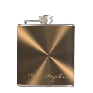 Personalized Bronze Metallic Radial Texture Hip Flask