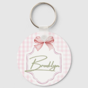 Personalized Brooklyn Baby Girl Nursery BowGingham Key Ring