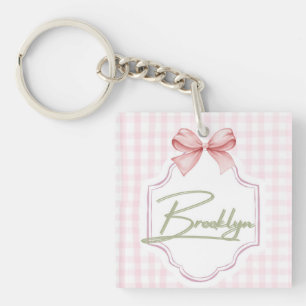 Personalized Brooklyn Baby Girl Nursery BowGingham Key Ring