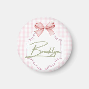 Personalized Brooklyn Baby Girl Nursery BowGingham Magnet