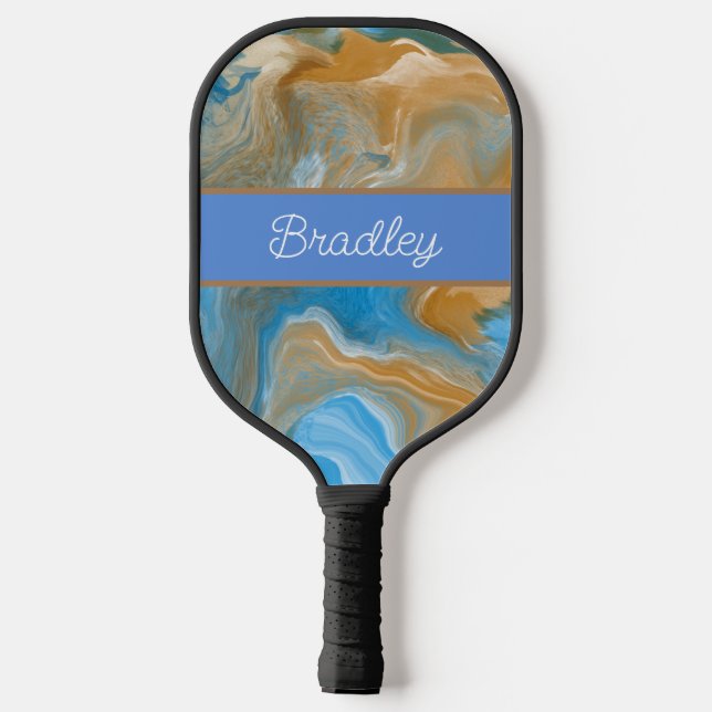 Personalized Brown and Blue Marble  Pickleball Paddle (Back)