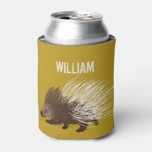 Personalized Brown and Mustard Porcupine Can Cooler