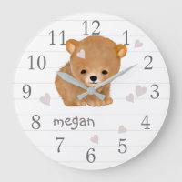 Personalized Brown Bear Cub Wall Clock