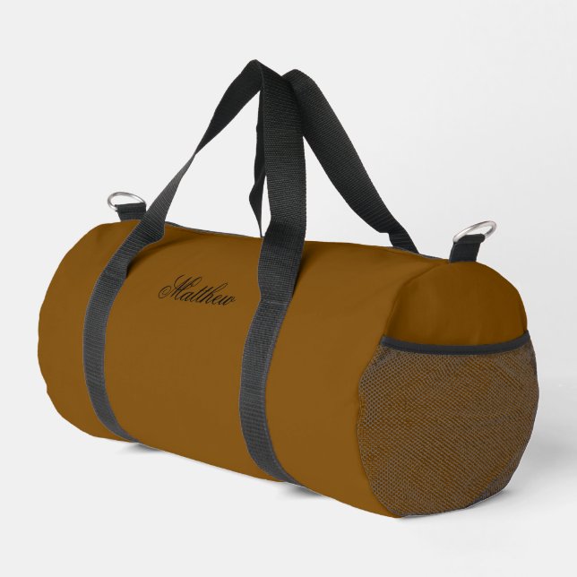 Personalized Brown Duffle Bag With Custom Name (Right Corner)