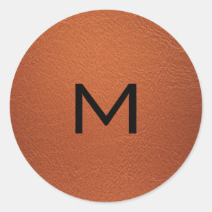 Personalized Brown Elegant Leather Look  Classic Round Sticker