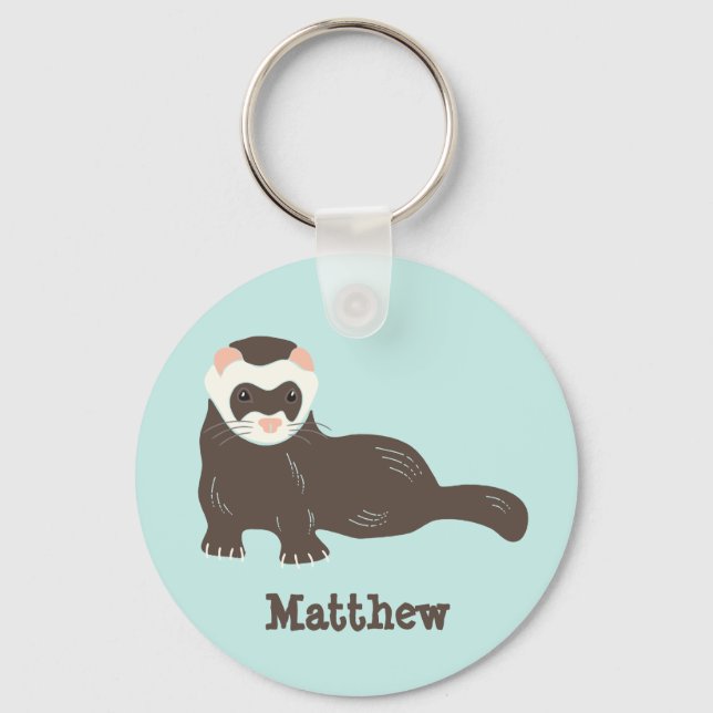 Personalized Brown Ferret Mint Green Key Ring (Front)