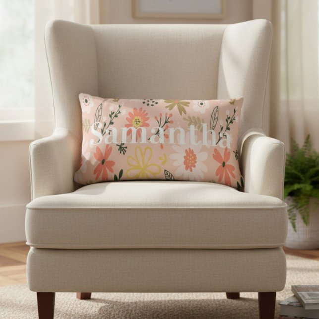 Personalized Brown Floral Lumbar Cushion (Creator Uploaded)