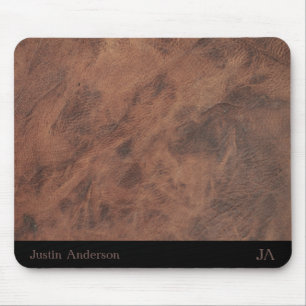 Personalized Brown Leather Mouse Mat with Initials