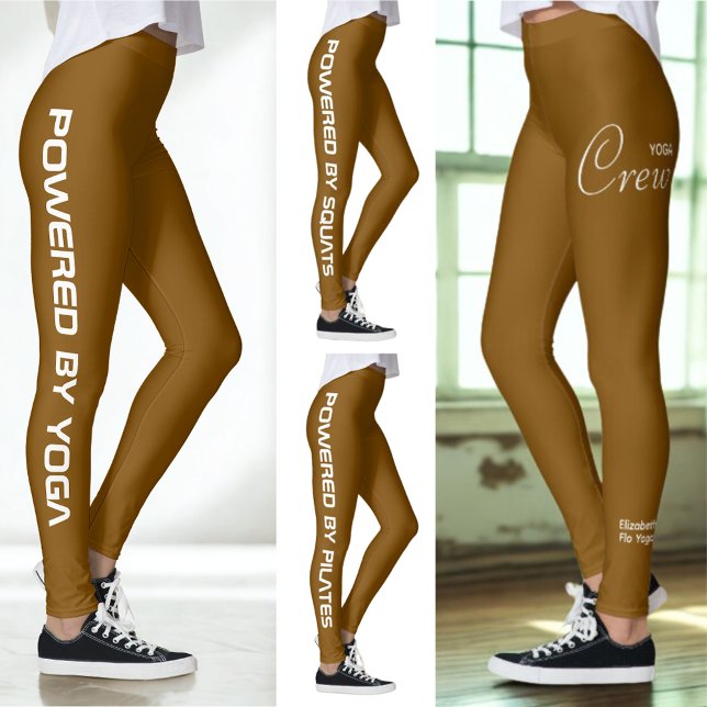 Personalized Brown Pilates Yoga Workout Gym Leggings (Brown Custom Leggings multiple views and designs.)