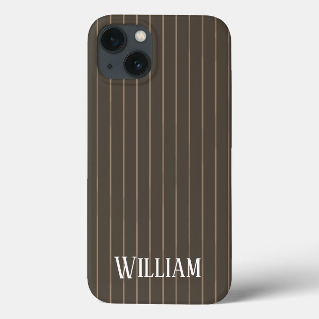 Personalized brown retro pinstripes Case-Mate iPho iPhone Case (Back)