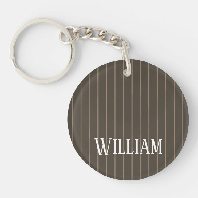 Personalized brown retro pinstripes key ring (Front)