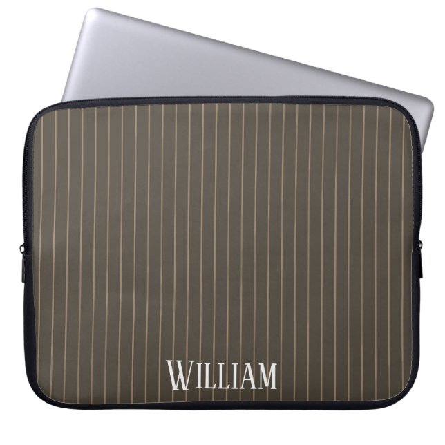 Personalized brown retro pinstripes laptop sleeve (Front)