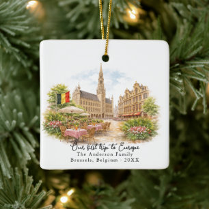 Personalized Brussels Belgium Travel Photo Ceramic Ornament